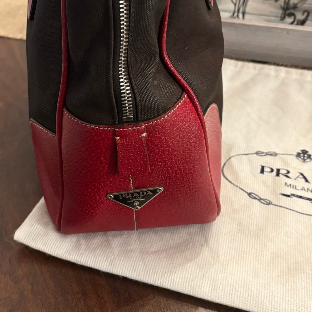 Prada Red and Brown Leather & Canvas Satchel 100% Authentic - Picture 5 of 15